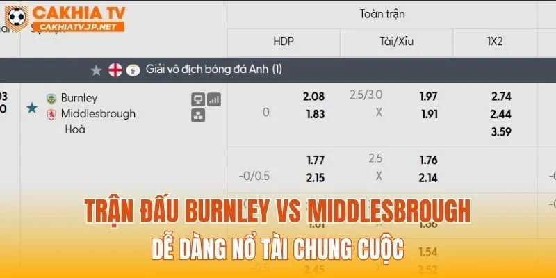 Trận đấu Burnley vs Middlesbrough dễ dàng nổ Tài chung cuộc