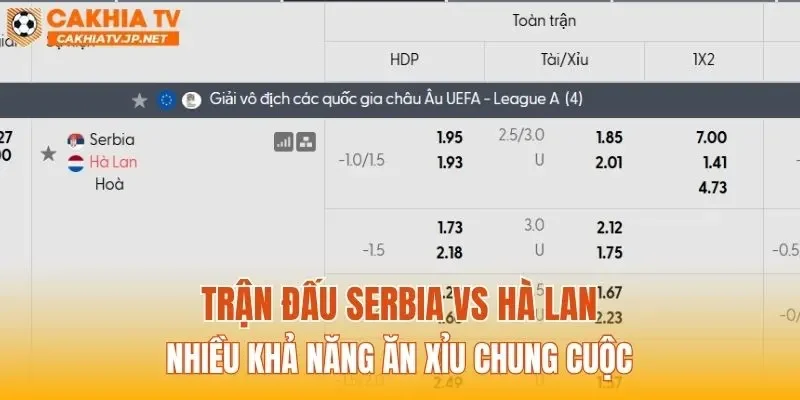 Trận đấu Serbia vs Hà Lan nhiều khả năng ăn Xỉu chung cuộc
