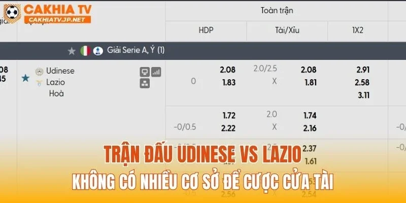 Trận đấu Udinese vs Lazio không có nhiều cơ sở để cược cửa Tài